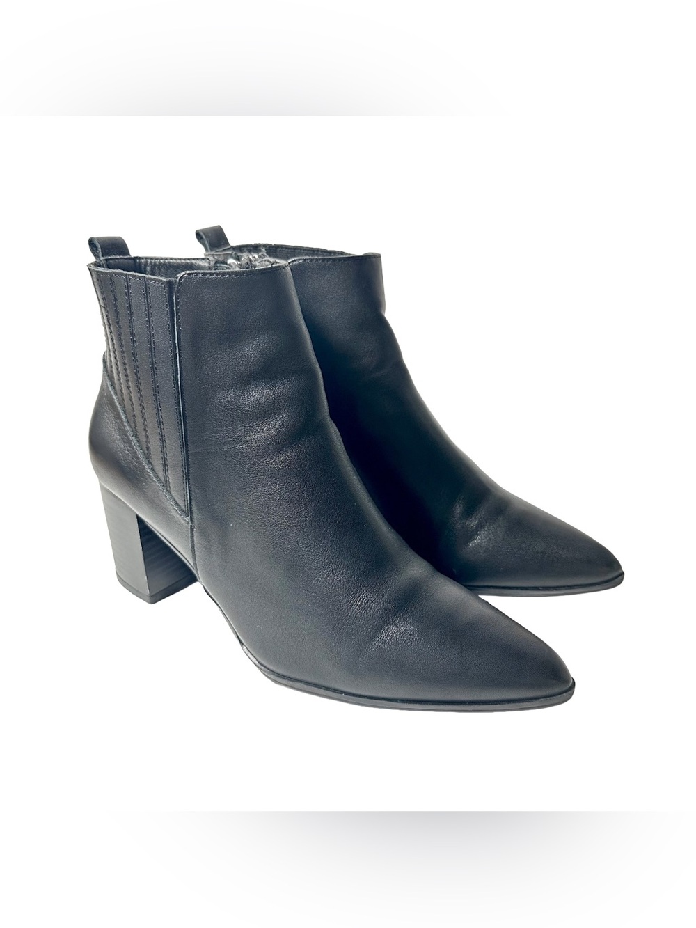 Blondo Laureece Waterproof Ankle Pointy Boots Block Heel Black Leather Womens 8